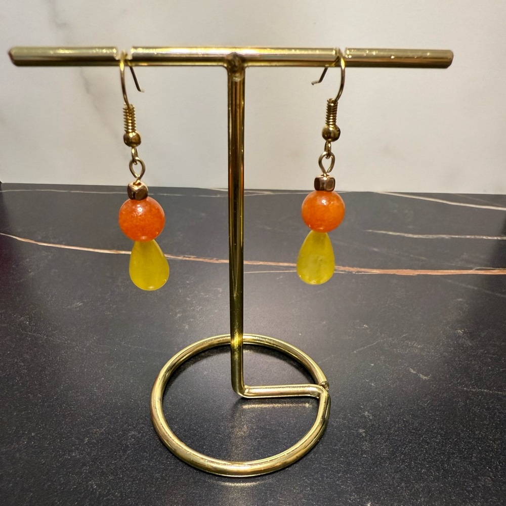 Hand Crafted Orange Calcite and Citrine Dangle Earrings